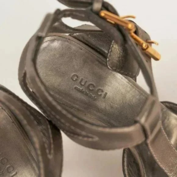 Gucci Metallic Silver Leather Platform Sandals - Picture 8 of 8